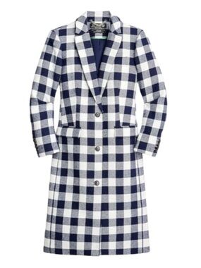 J. Crew Navy and White Check Wool Trench Coat